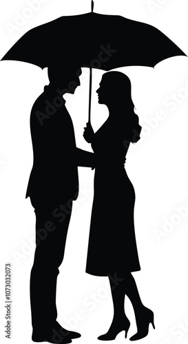 a romantic couple under a umbrella vector silhouette isolated white background