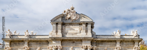 Madrid, Spain - october 10, 2024: Puerta de Alcala monument in Madrid once restored from the inclement weather in Madrid, Spain