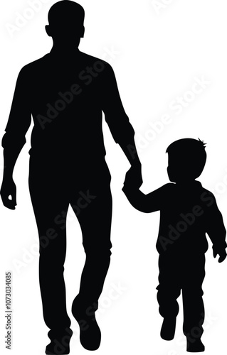 a vector silhouette of a father and young child walking hand-in-hand