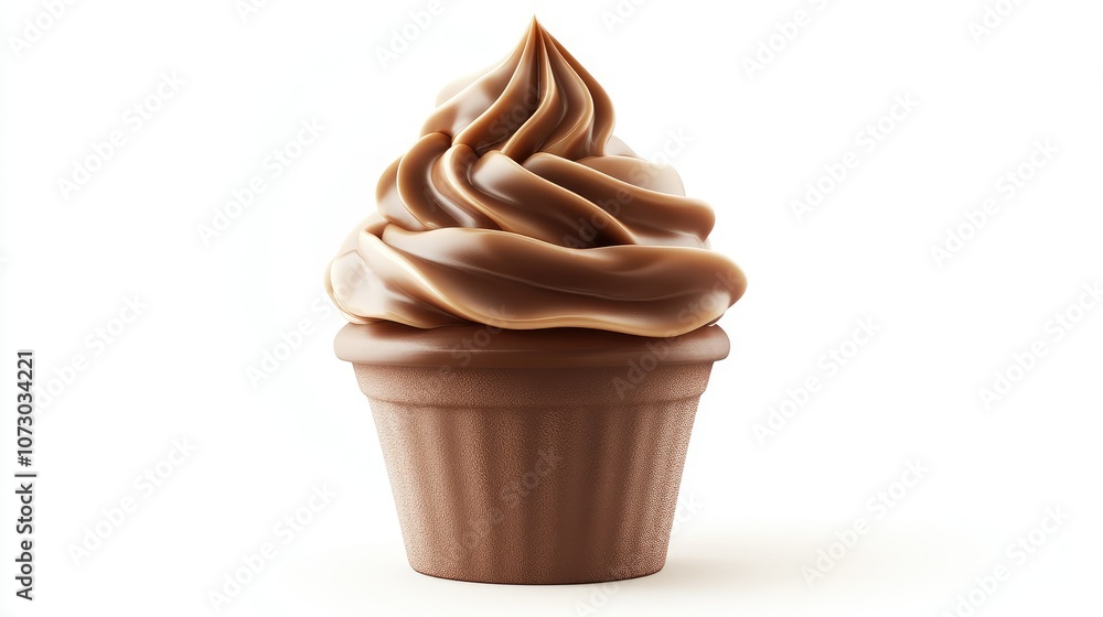 Chocolate ice cream with a thick, glossy coating and no toppings, isolated against a white background with light shadows. Chocolate ice cream with a thick, glossy coating and no toppings, isolated against a white background with light shadows.