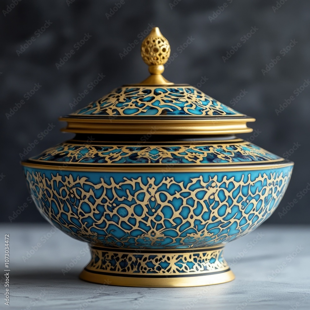 Ornate Turquoise Bowl with Gold Detailing Ornate Turquoise Bowl with Gold Detailing