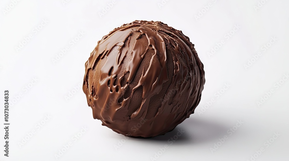 Classic chocolate-dipped ice cream with visible texture, isolated on a white background, showcasing its glossy, rich coating. Classic chocolate-dipped ice cream with visible texture, isolated on a white background, showcasing its glossy, rich coating.