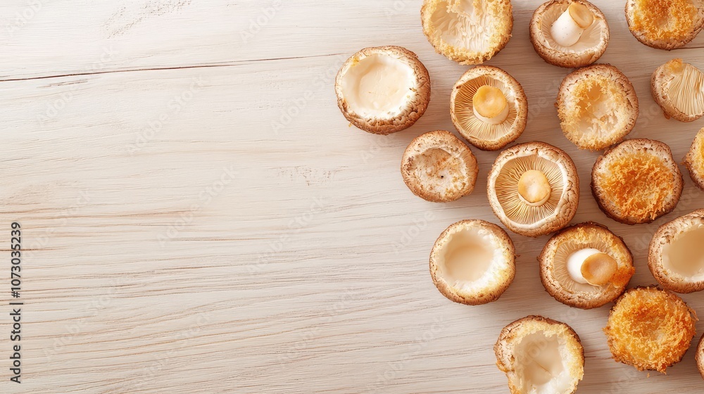 Freshly Sliced Mushrooms Displayed on a Rustic Wooden Surface, Perfect for Culinary Arts, Cooking, Organic Food, and Healthy Living Concepts Freshly Sliced Mushrooms Displayed on a Rustic Wooden Surface, Perfect for Culinary Arts, Cooking, Organic Food, and Healthy Living Concepts