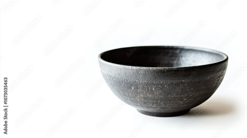 Close-up of a black bowl placed on a clean white background, perfect for showcasing food or simple product photography with natural light Close-up of a black bowl placed on a clean white background, perfect for showcasing food or simple product photography with natural light