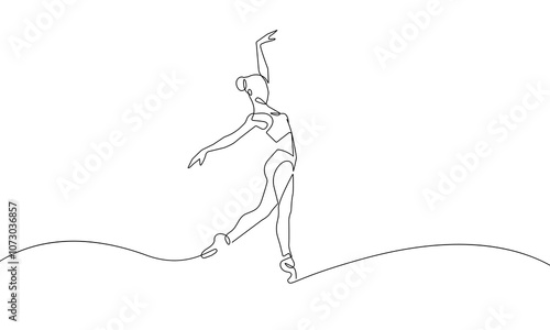 Continuous One Line Drawing of Woman Ballerina Dancing. Ballet Dance Concept. Single Line Drawing of Female Dancer. Graphic Vector Illustration for Minimalist Design