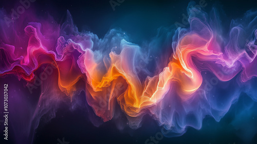 Abstract colorful waves flowing across a dark background