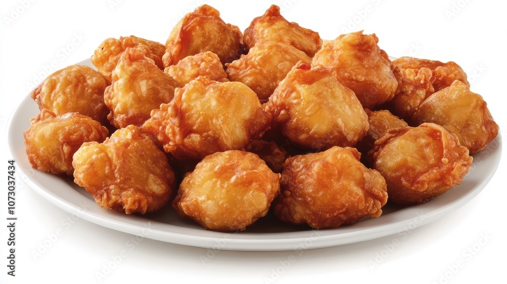 Golden Brown Crispy Chicken Bites on a White Plate Ready to Satisfy Your Hunger and Add Flavor to Any Meal or Gathering with Friends and Family Golden Brown Crispy Chicken Bites on a White Plate Ready to Satisfy Your Hunger and Add Flavor to Any Meal or Gathering with Friends and Family