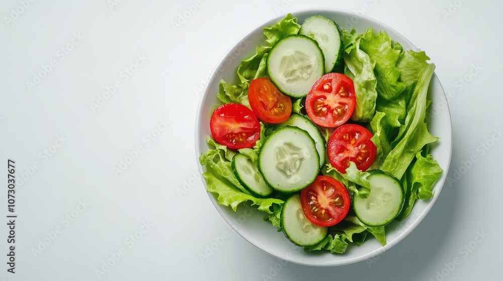 Fresh and Vibrant Salad Featuring Crisp Lettuce, Juicy Tomatoes and Refreshing Cucumbers in a Bowl Against a Light Background for Healthy Eating Concept Fresh and Vibrant Salad Featuring Crisp Lettuce, Juicy Tomatoes and Refreshing Cucumbers in a Bowl Against a Light Background for Healthy Eating Concept