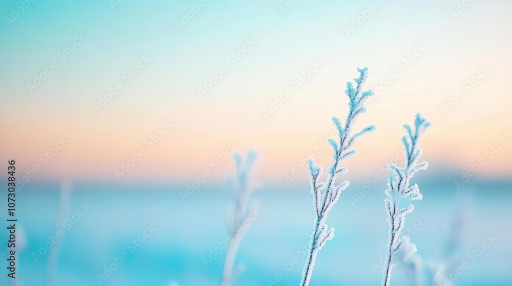 Frosted field illuminated by soft blue glow, cold ambient light, serene winter morning Frosted field illuminated by soft blue glow, cold ambient light, serene winter morning