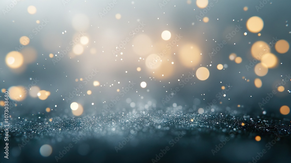 Close-up of shimmering silver glitter bokeh on a soft grey background, with sparkling lights creating an elegant effect. Close-up of shimmering silver glitter bokeh on a soft grey background, with sparkling lights creating an elegant effect.