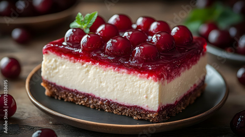 Wallpaper Mural Cherry Cheesecake Slice on Plate - Food Photography Torontodigital.ca