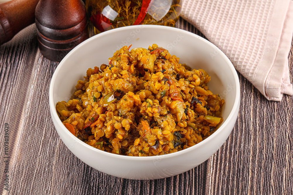 Vegan garnish - lentil with vegetables Vegan garnish - lentil with vegetables