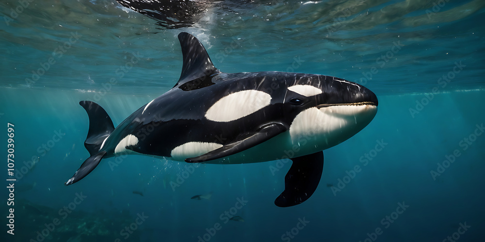 Fototapeta premium Orca, SeaLife, underwater, arctic, created by Generative AI