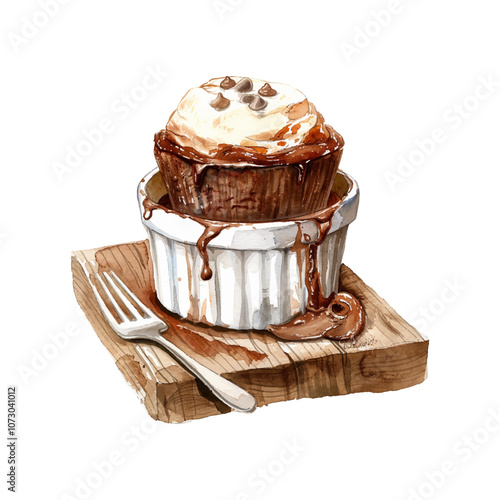 chocolate souffle vector illustration in watercolor style