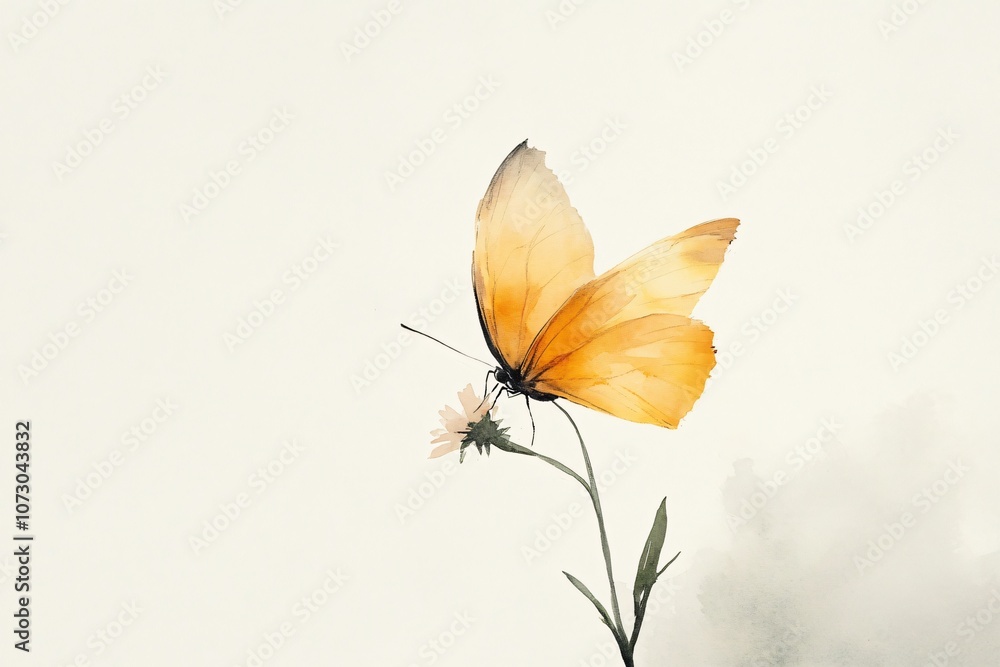 Obraz premium Minimalist Watercolor Butterfly on Flower