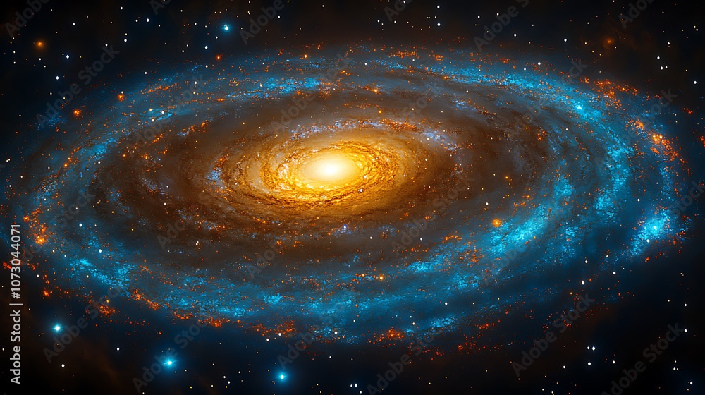 Obraz premium A spiral galaxy with a bright yellow star in the center