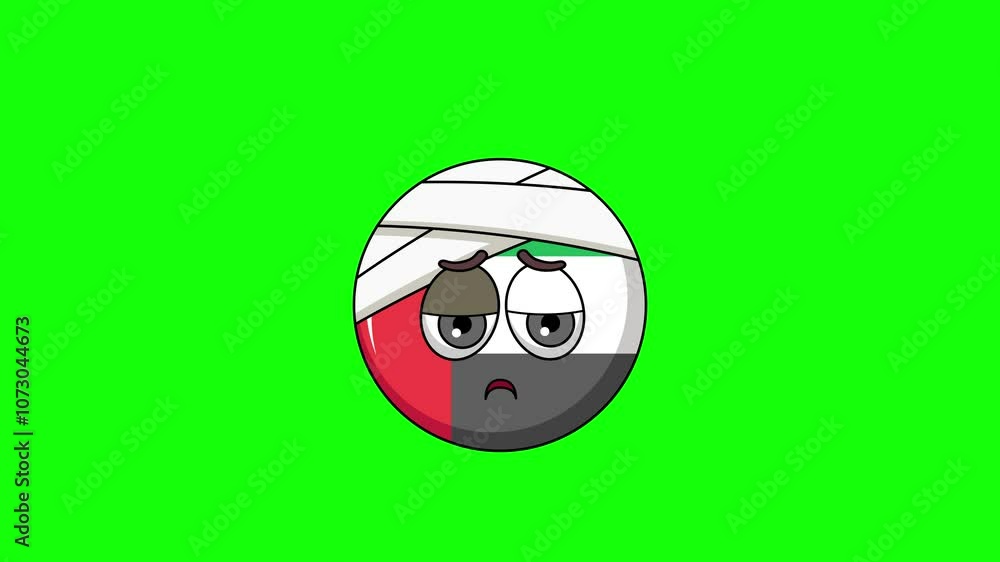 UAE emoticon face with head bandage, emoji loop animation UAE emoticon face with head bandage, emoji loop animation