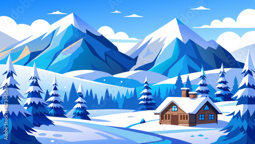 Winter landscape with mountains vector illustration 