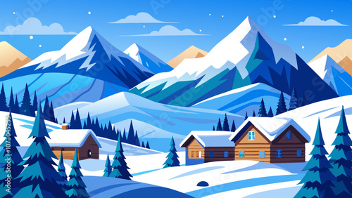 Winter landscape with mountains vector illustration 