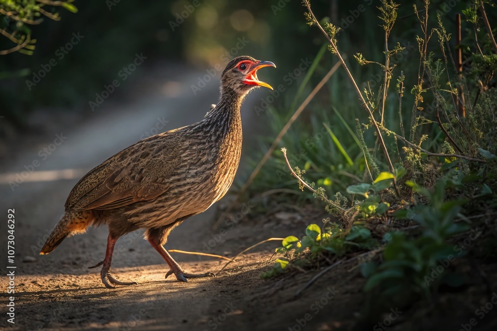 Capturing the Alarm Calls of Natal Spurfowl in Their Natural Habitat, Showcasing Their Unique Behaviors and Surroundings in a Stunning Conceptual Photography Style Capturing the Alarm Calls of Natal Spurfowl in Their Natural Habitat, Showcasing Their Unique Behaviors and Surroundings in a Stunning Conceptual Photography Style