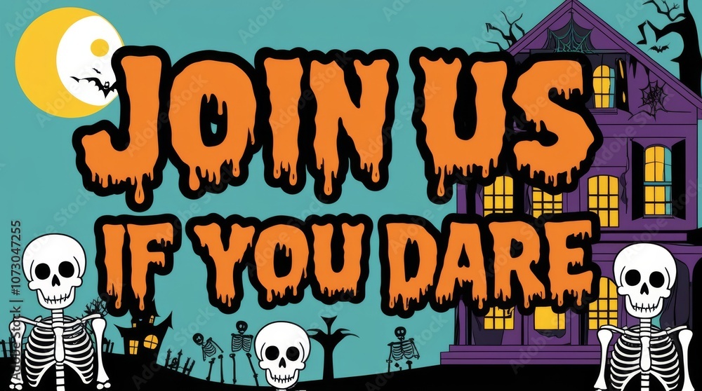 Halloween Join Us If You Dare text banner, ghost house Halloween party banner, Halloween poster Halloween Join Us If You Dare text banner, ghost house Halloween party banner, Halloween poster