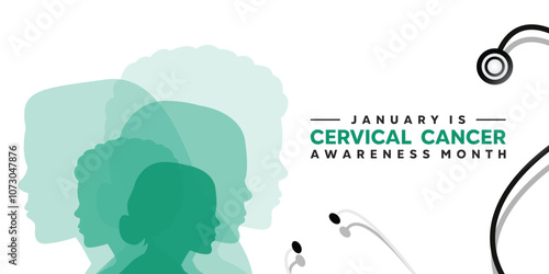 January is Cervical Cancer Awareness Month. Womens and stesthoscope. Great for cards, banners, posters, social media and more. White background. 