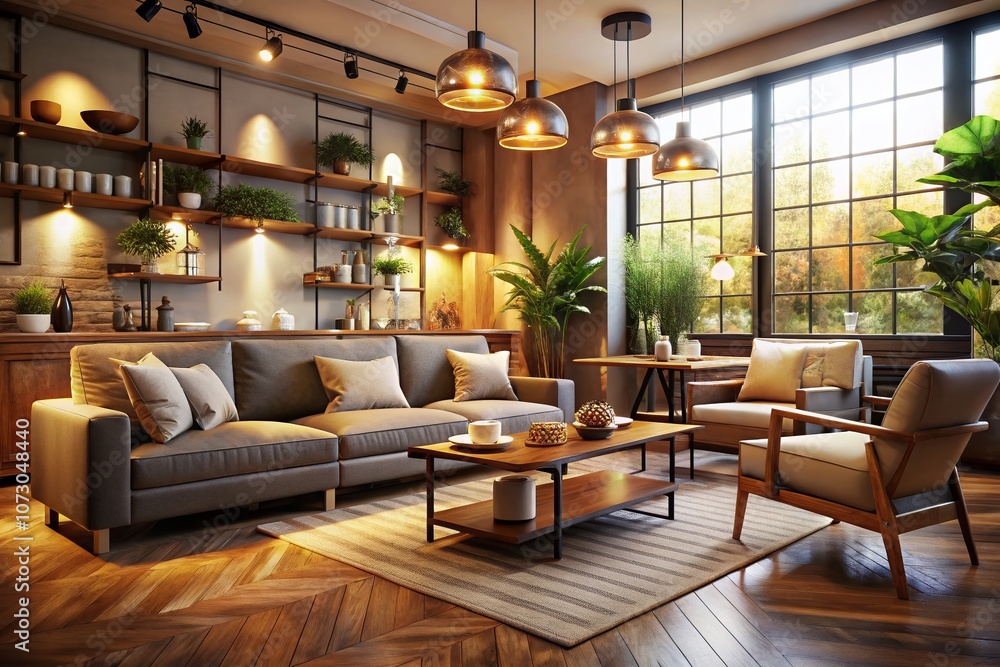 Clean and Modern 3D Design for Coffee Shops and Living Rooms Featuring Cozy Furniture, Warm Lighting, and Inviting Decor Elements for a Relaxing Atmosphere Clean and Modern 3D Design for Coffee Shops and Living Rooms Featuring Cozy Furniture, Warm Lighting, and Inviting Decor Elements for a Relaxing Atmosphere
