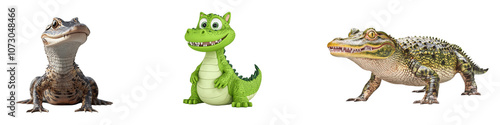 Alligator Crocodile and Cartoon Gator on transparent background