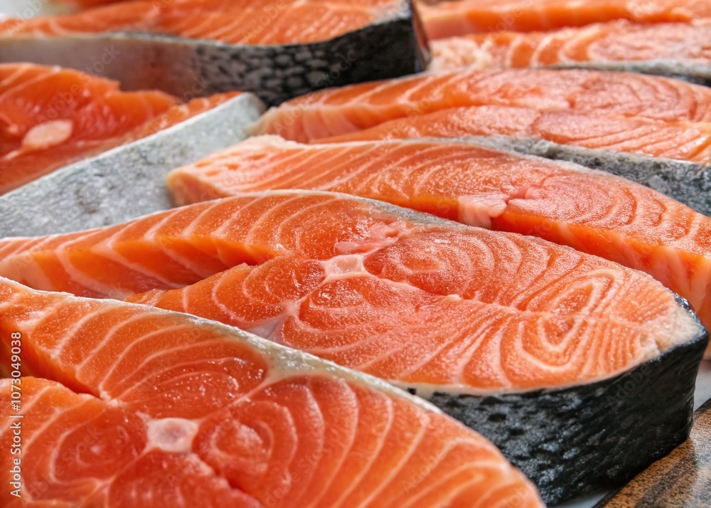 Close-Up Macro Shot of Fresh Salmon Slices Creating a Surreal Seafood Background Pattern for Culinary and Artistic Use Close-Up Macro Shot of Fresh Salmon Slices Creating a Surreal Seafood Background Pattern for Culinary and Artistic Use