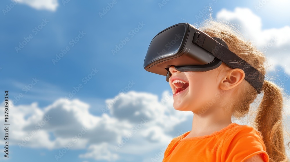 Young girl embarks on virtual reality adventure, exploring immersive worlds with vr headset Young girl embarks on virtual reality adventure, exploring immersive worlds with vr headset