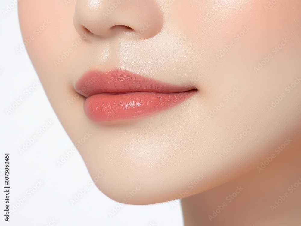 Obraz premium Closeup beauty portrait, woman with vibrant pink lipstick makeup and cosmetics