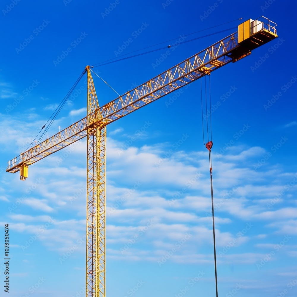 High crane against azure sky at construction site High crane against azure sky at construction site