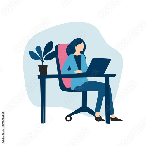 Woman in Programming Role Elegant flat vector of a female coder working on a project, embodying professionalism and women empowerment in technology