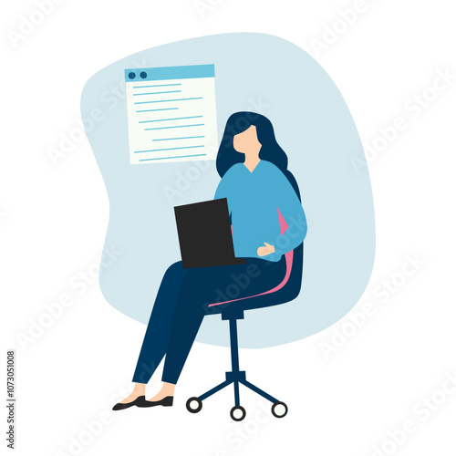 Woman in Programming Role Elegant flat vector of a female coder working on a project, embodying professionalism and women empowerment in technology