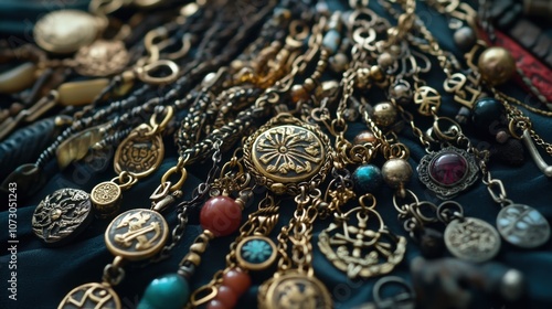 Vintage Jewelry Collection on Dark Background