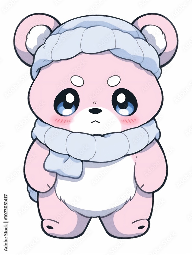 Cute Pastel Panda in Chibi Streetwear on White Background Cute Pastel Panda in Chibi Streetwear on White Background
