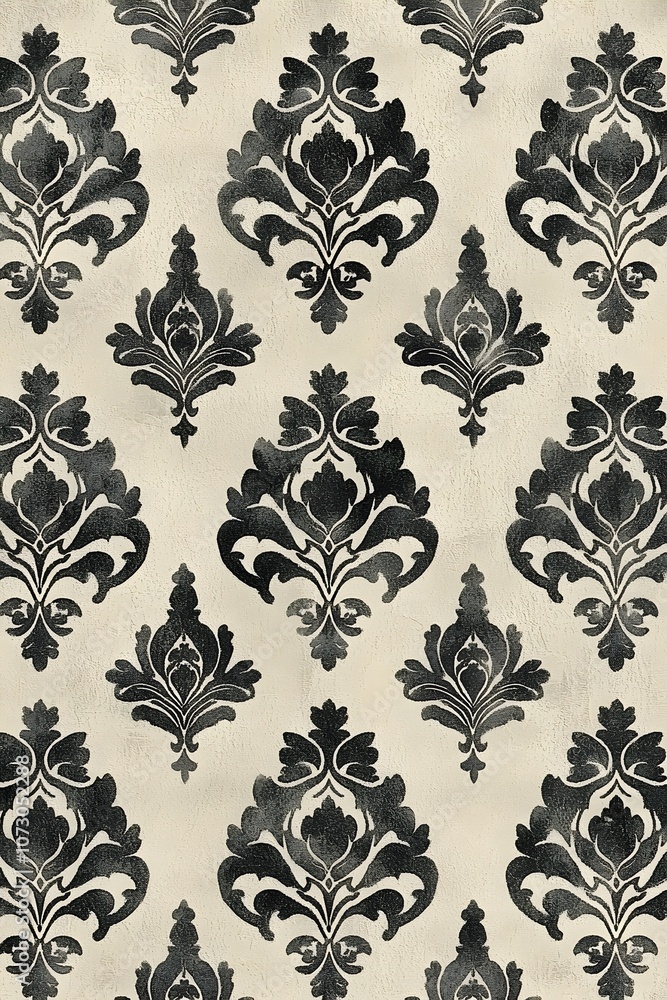 A classic black and gray damask pattern on a soft beige background, perfect for elegant interior design and textiles, adding a touch of sophistication to any space. A classic black and gray damask pattern on a soft beige background, perfect for elegant interior design and textiles, adding a touch of sophistication to any space.