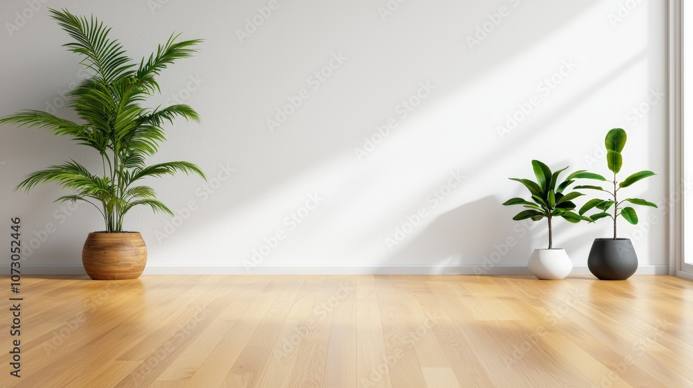 Bright and modern interior with green plants, sleek decor, and wooden flooring, perfect for enhancing any living space. Bright and modern interior with green plants, sleek decor, and wooden flooring, perfect for enhancing any living space.