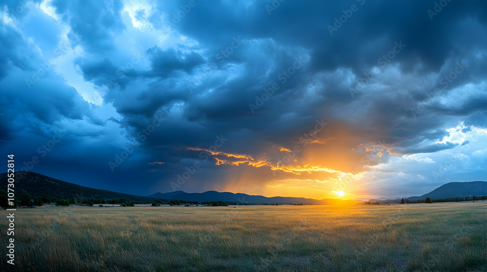 Golden Sunset Behind Dramatic Clouds Photo Golden Sunset Behind Dramatic Clouds Photo