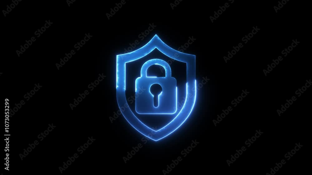 Cyber protection with neon line lock icon animation on black background. technology data concept. Cyber protection with neon line lock icon animation on black background. technology data concept.