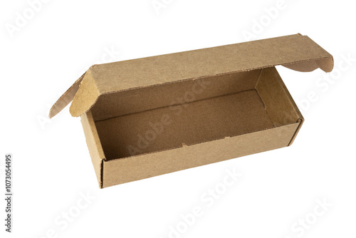 Open Cardboard Box: Minimalist Packaging Design for Eco-Friendly Shipping. Transparent background. photo