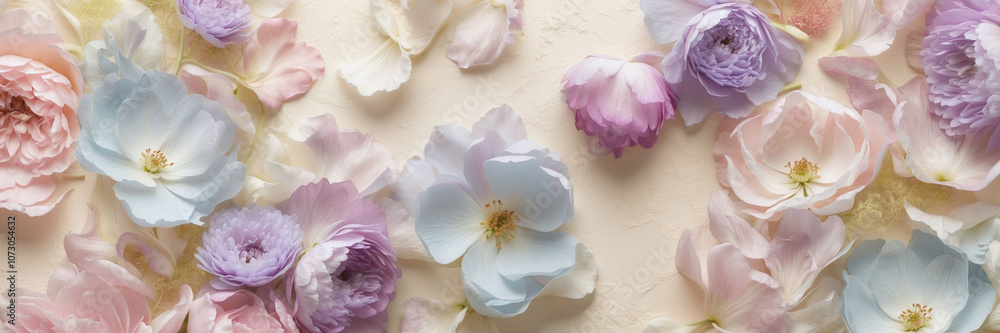 Vibrant pastel floral background with delicate petals in pink lavender and blue Vibrant pastel floral background with delicate petals in pink lavender and blue