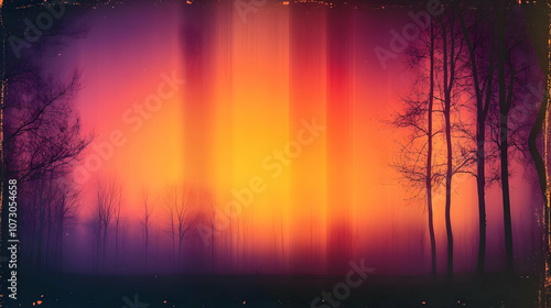 Silhouettes of Trees in a Foggy Sunset, Abstract Background