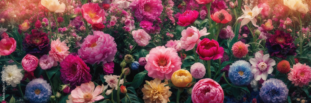 Cinematic surreal photograph of lush floral background in rich hues with film grain Cinematic surreal photograph of lush floral background in rich hues with film grain