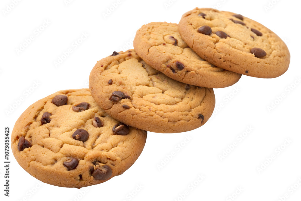 Delicious chocolate chip cookies on a transparent or white isolated background. Delicious chocolate chip cookies on a transparent or white isolated background.