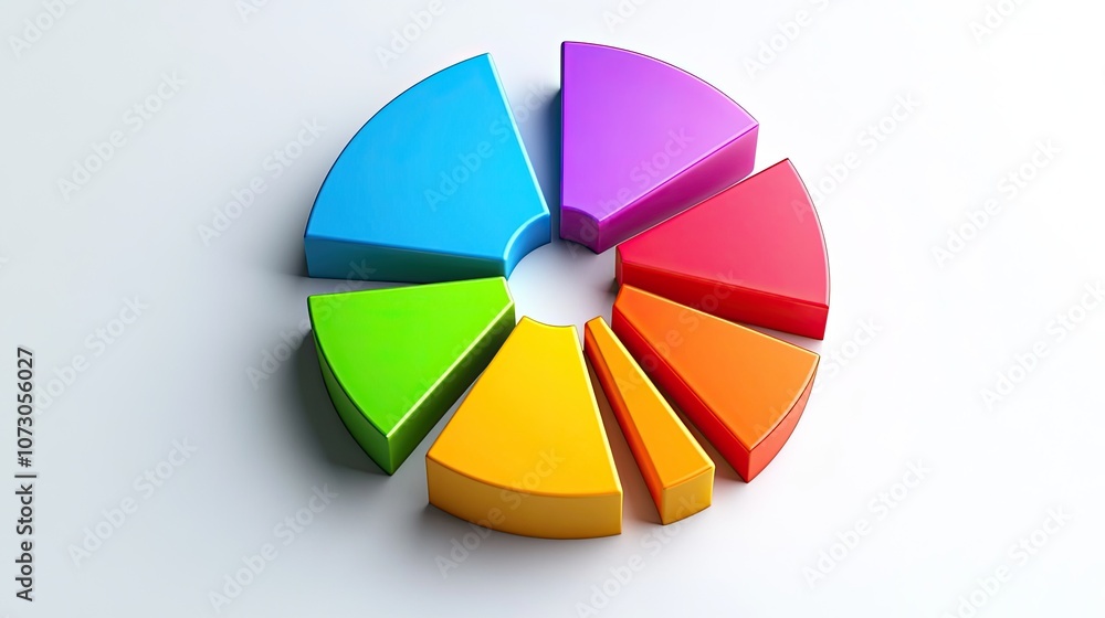Obraz premium Vibrant Colorful 3D Pie Chart with Isolated Segments on a Light Background for Data Visualization and Business Presentation in Marketing or Finance