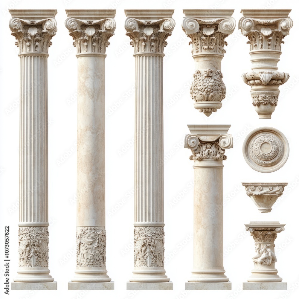 Ancient Greek and Roman style architecture design elements, clasic palace building colonnades, Ancient Greek and Roman style architecture design elements, clasic palace building colonnades,
