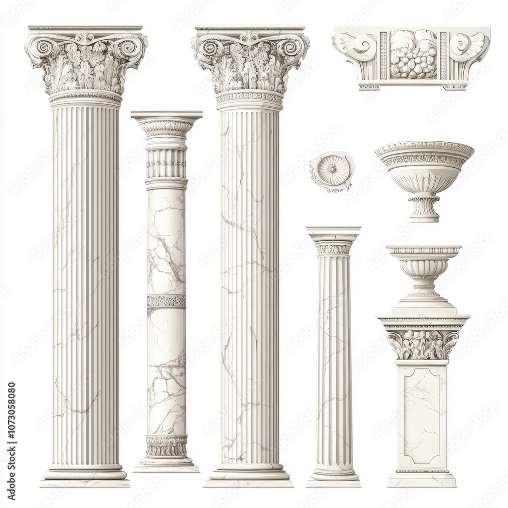 Fototapeta premium Ancient Greek and Roman style architecture design elements, clasic palace building colonnades,