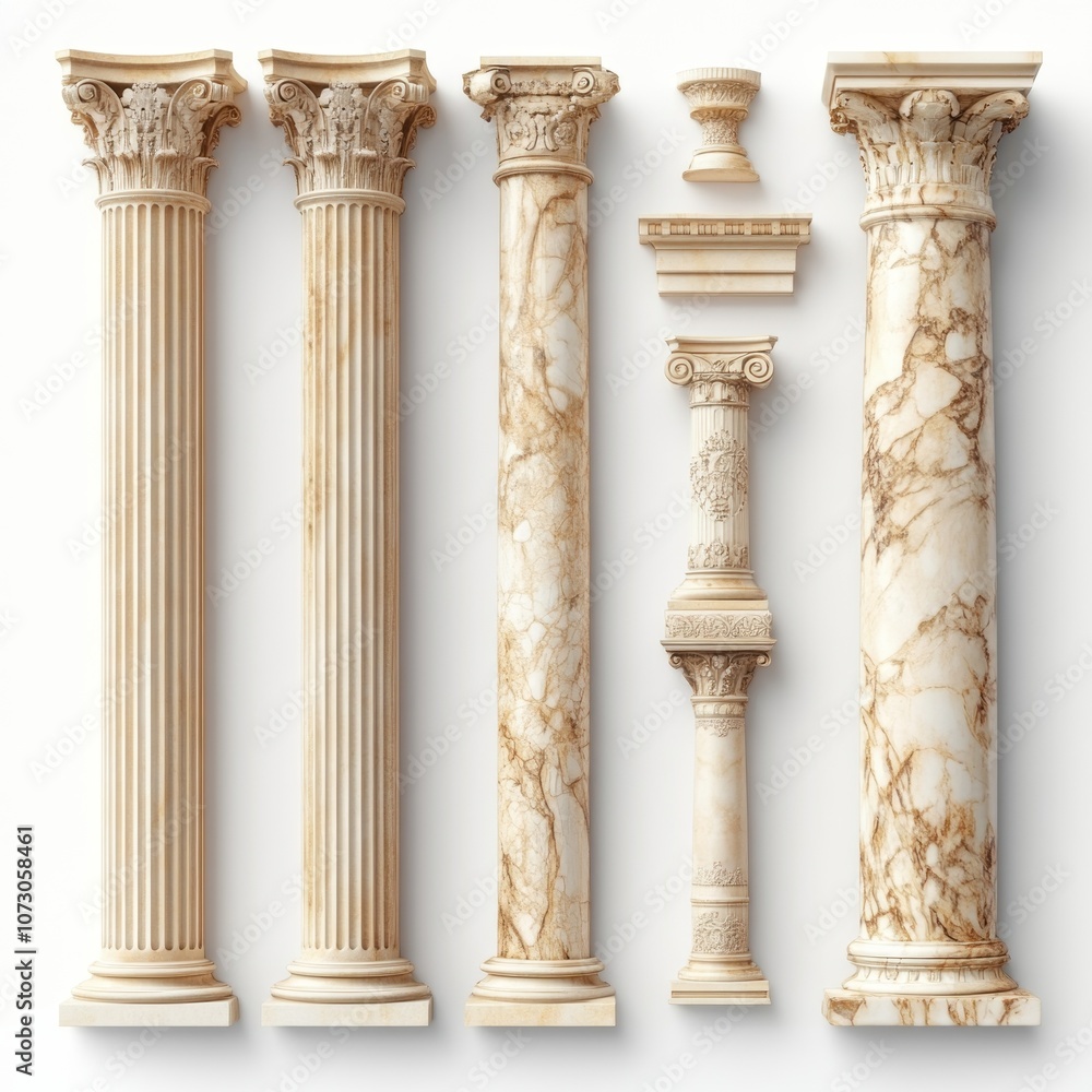 Naklejka premium Ancient Greek and Roman style architecture design elements, clasic palace building colonnades, 