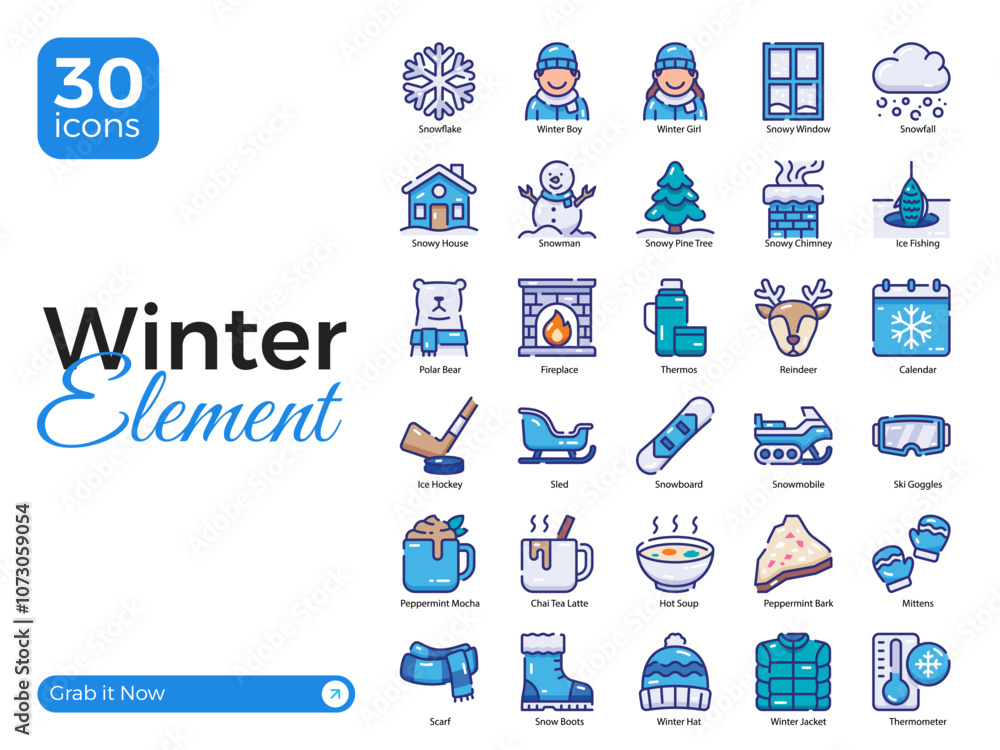 Obraz premium 30 Winter Elements 3D Icon Pack